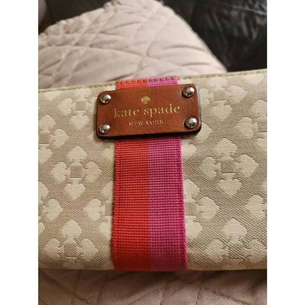 Kate Spade Cream and Pink Wallet with Bold Stripe, canvas